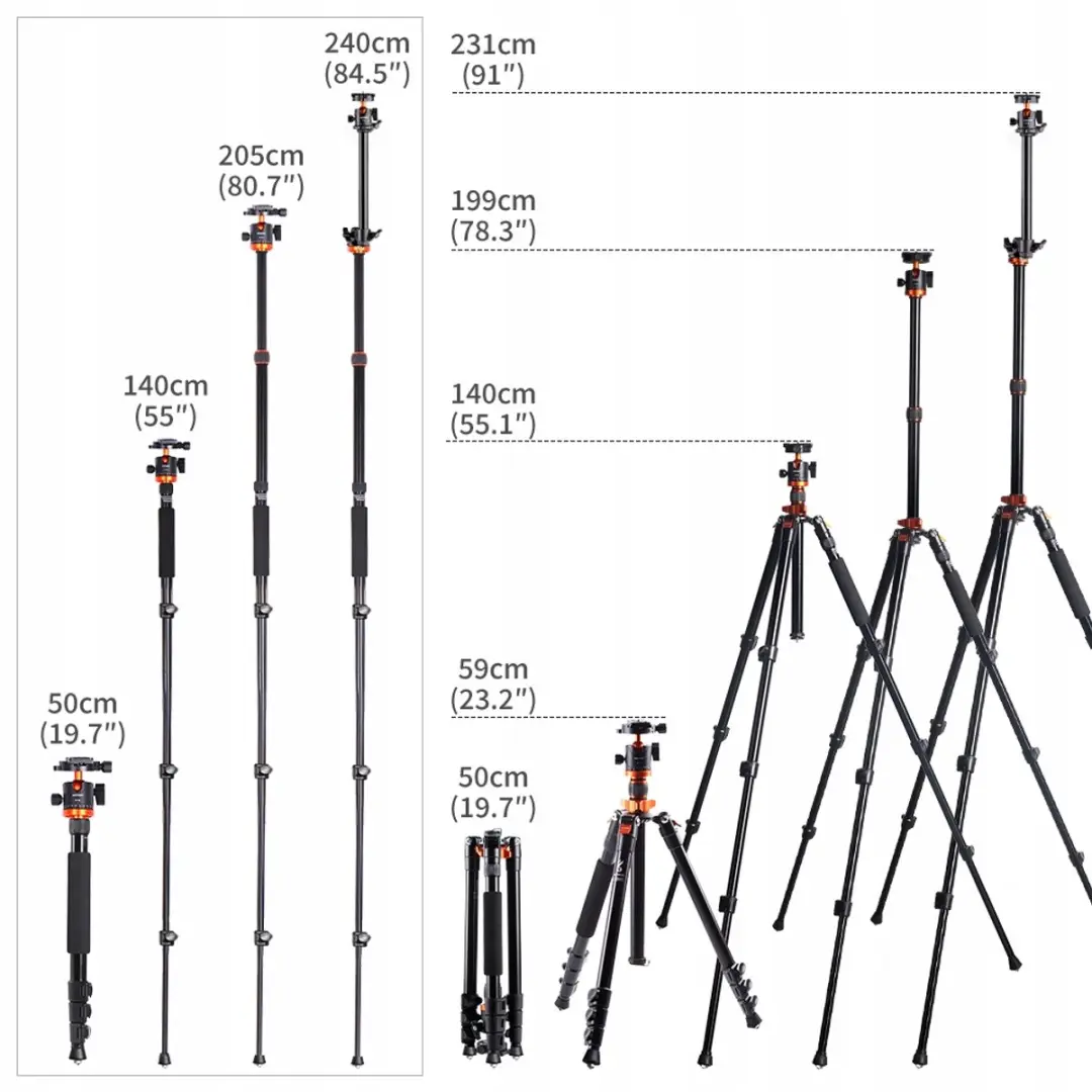 K&F Concept K234A7 Statief 231cm - Aluminium