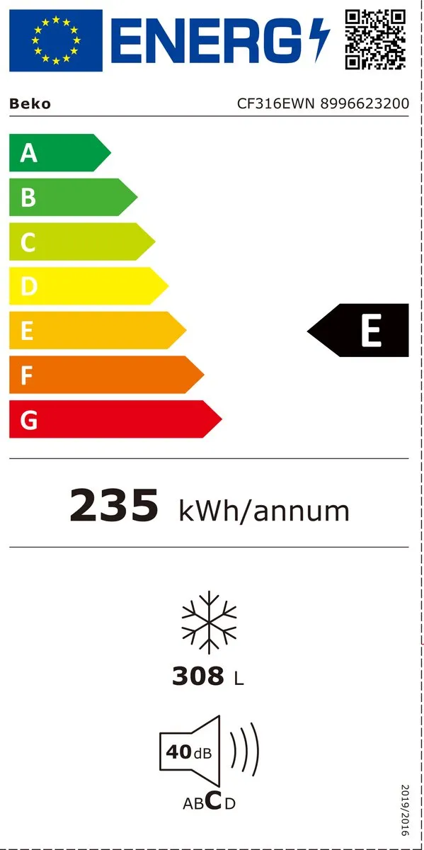Beko CF316EWN Diepvrieskist 308L - Wit