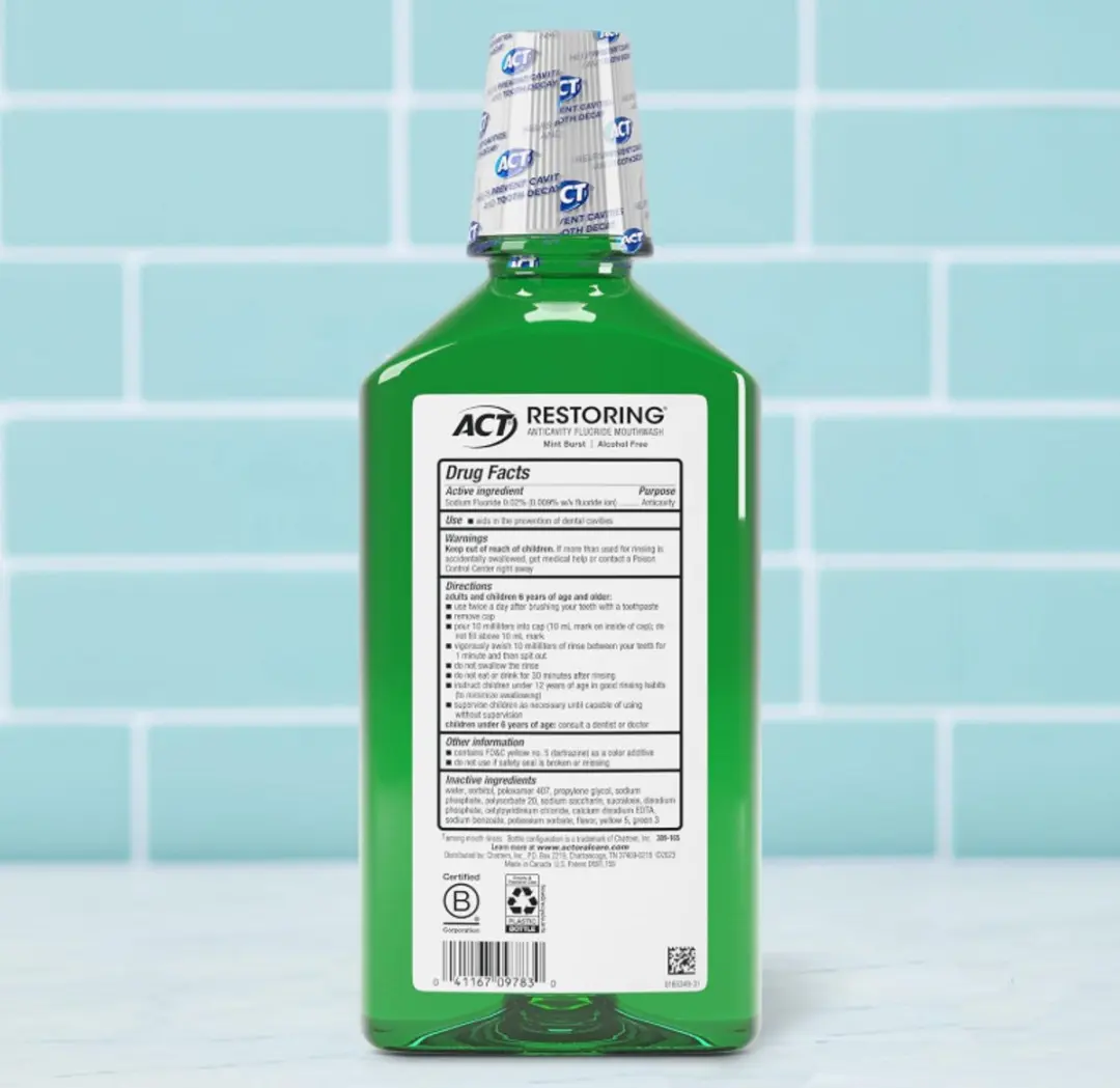 ACT Restoring Mondwater Fluoride 1L - Mint - afbeelding 2 van 3