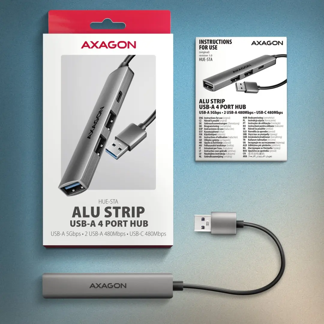 Axagon HUE-STA USB-hub 4 Poorten - Grijs