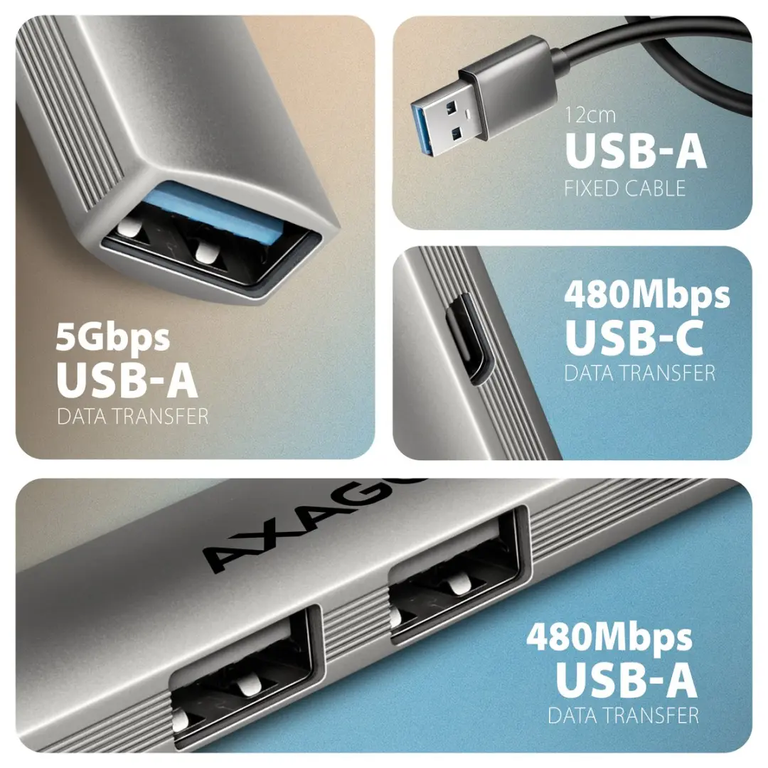 Axagon HUE-STA USB-hub 4 Poorten - Grijs
