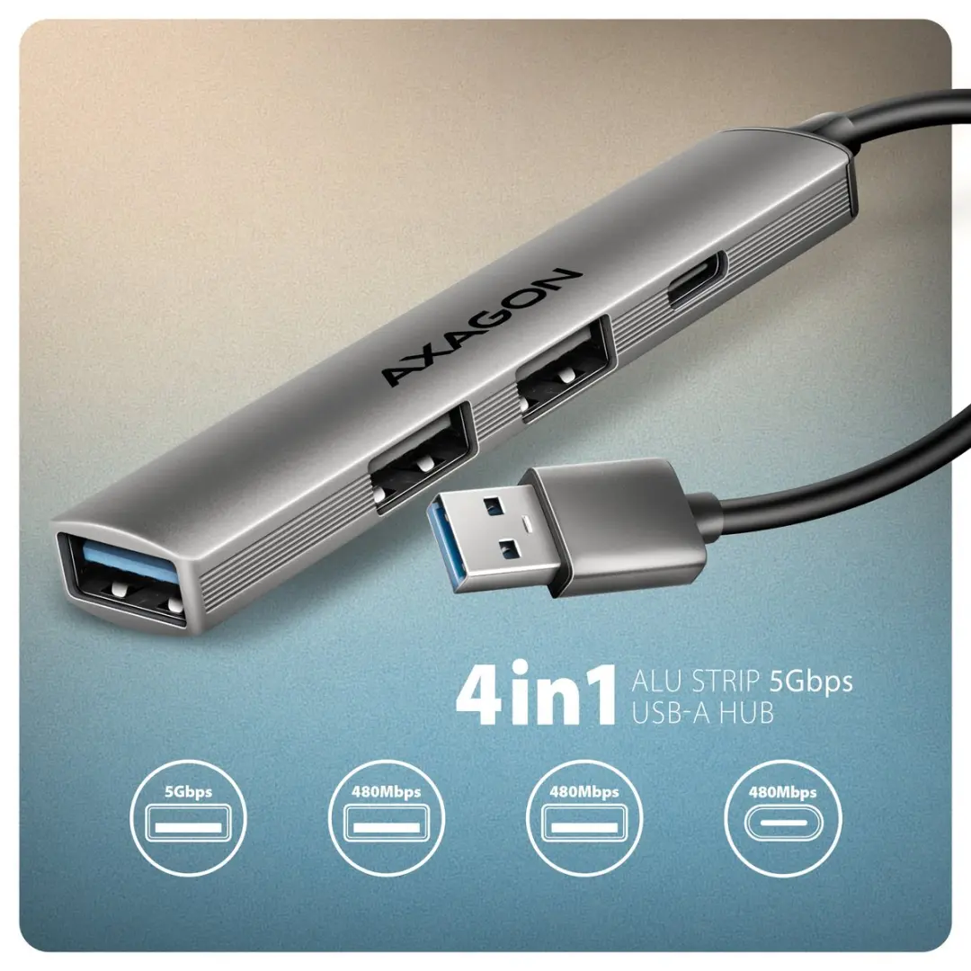 Axagon HUE-STA USB-hub 4 Poorten - Grijs