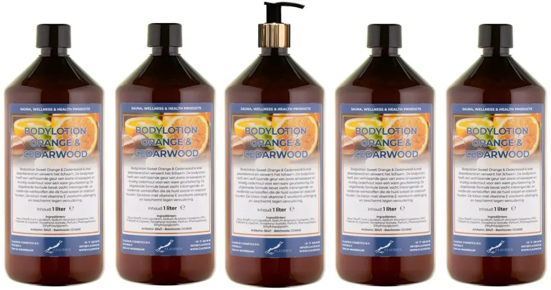 Splashbox Cosmetics Sweet Orange & Cedarwood Bodylotion 1L - 5 Stuks