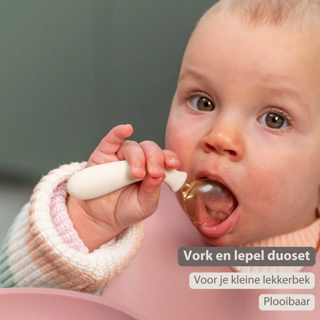 Nattou Mealtime Plooibaar Babybestek - Lepel & Vork 12cm - Ecru