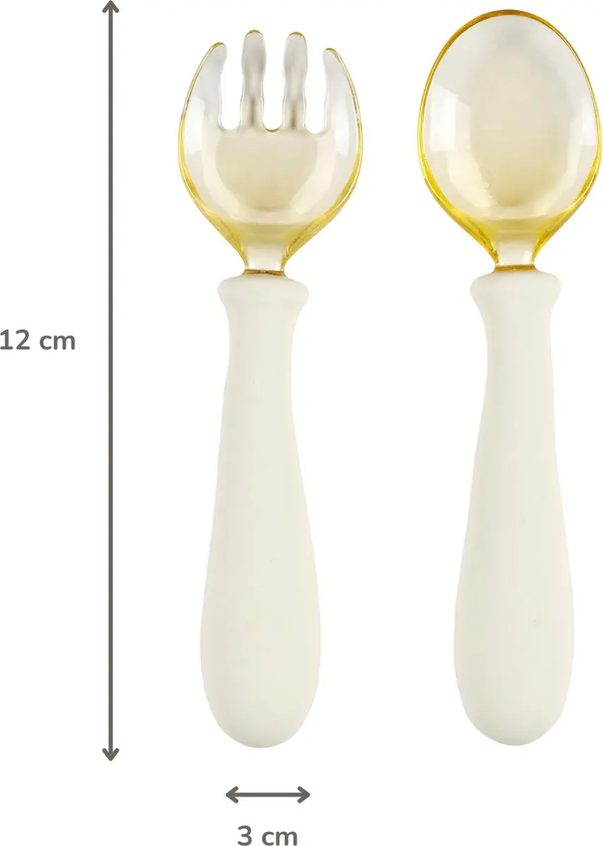 Nattou Mealtime Plooibaar Babybestek - Lepel & Vork 12cm - Ecru