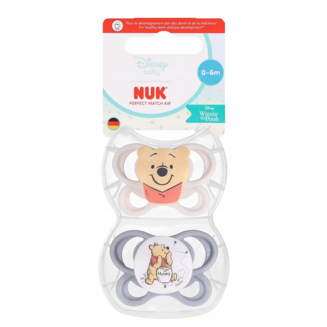 NUK Perfect Match Air Disney Winnie Pooh Fopspenen - 2 Stuks - Beige/Grijs