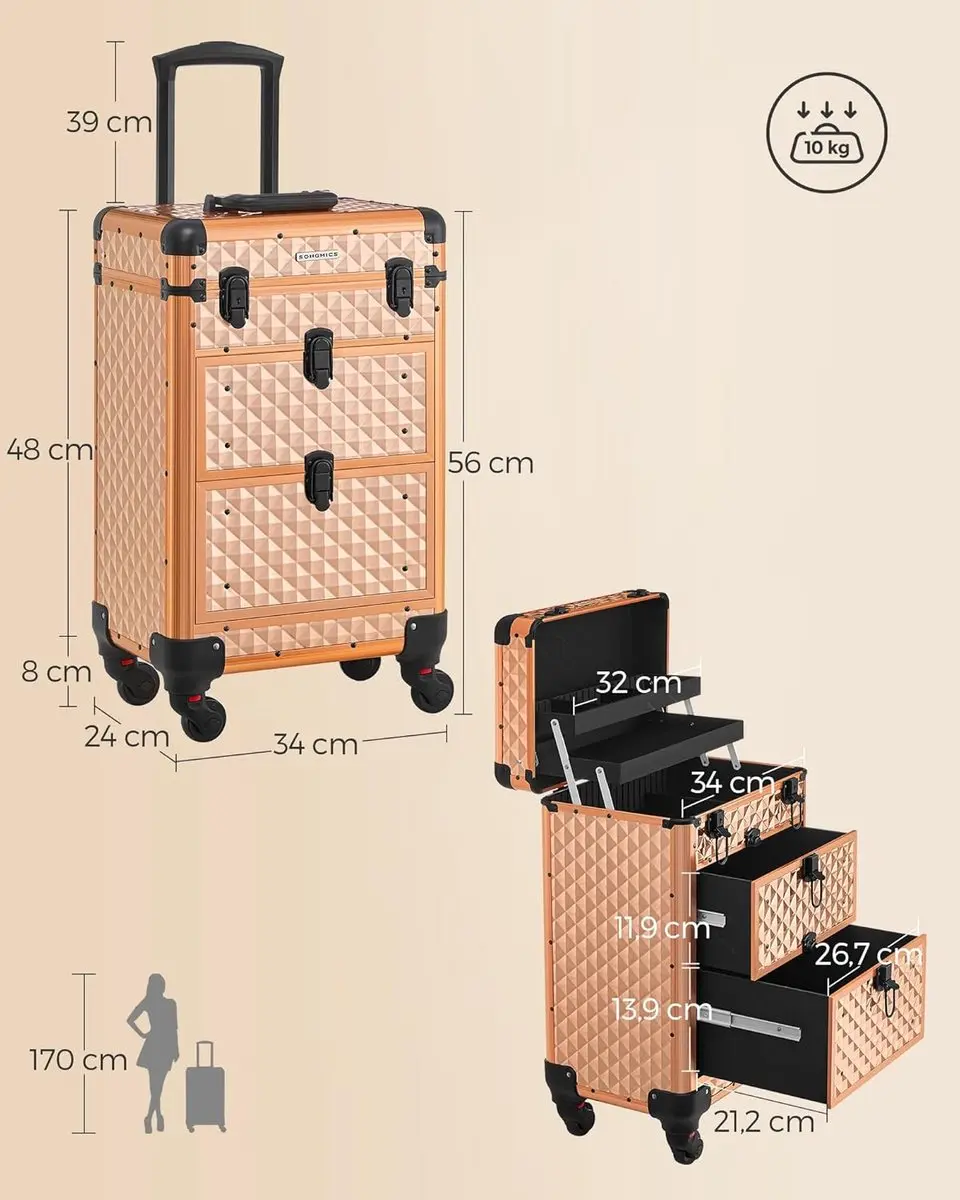 Songmics Make-up Koffer Trolley JHZ008A01 - 34x24x56cm - Champagnegoud