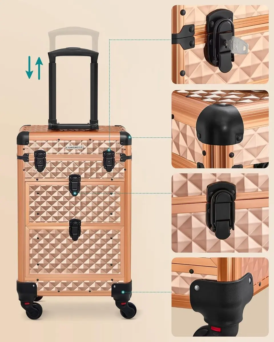 Songmics Make-up Koffer Trolley JHZ008A01 - 34x24x56cm - Champagnegoud