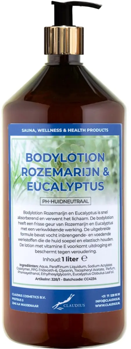 Splashbox Cosmetics Rozemarijn & Eucalyptus Bodylotion 1L - Gouden pomp