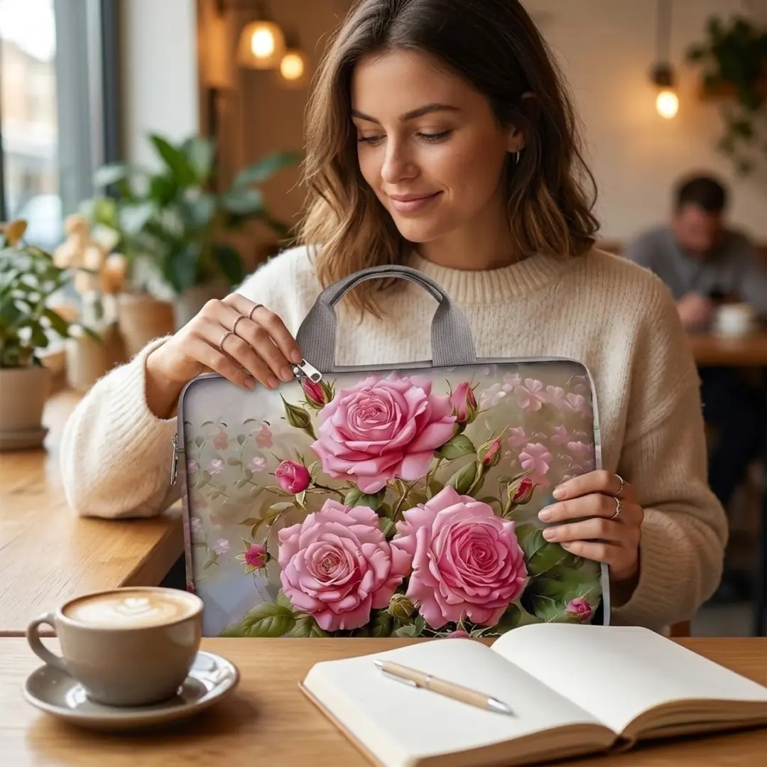 NUVEX Roze Bloemenprint Laptophoes 13 inch - Ritssluiting