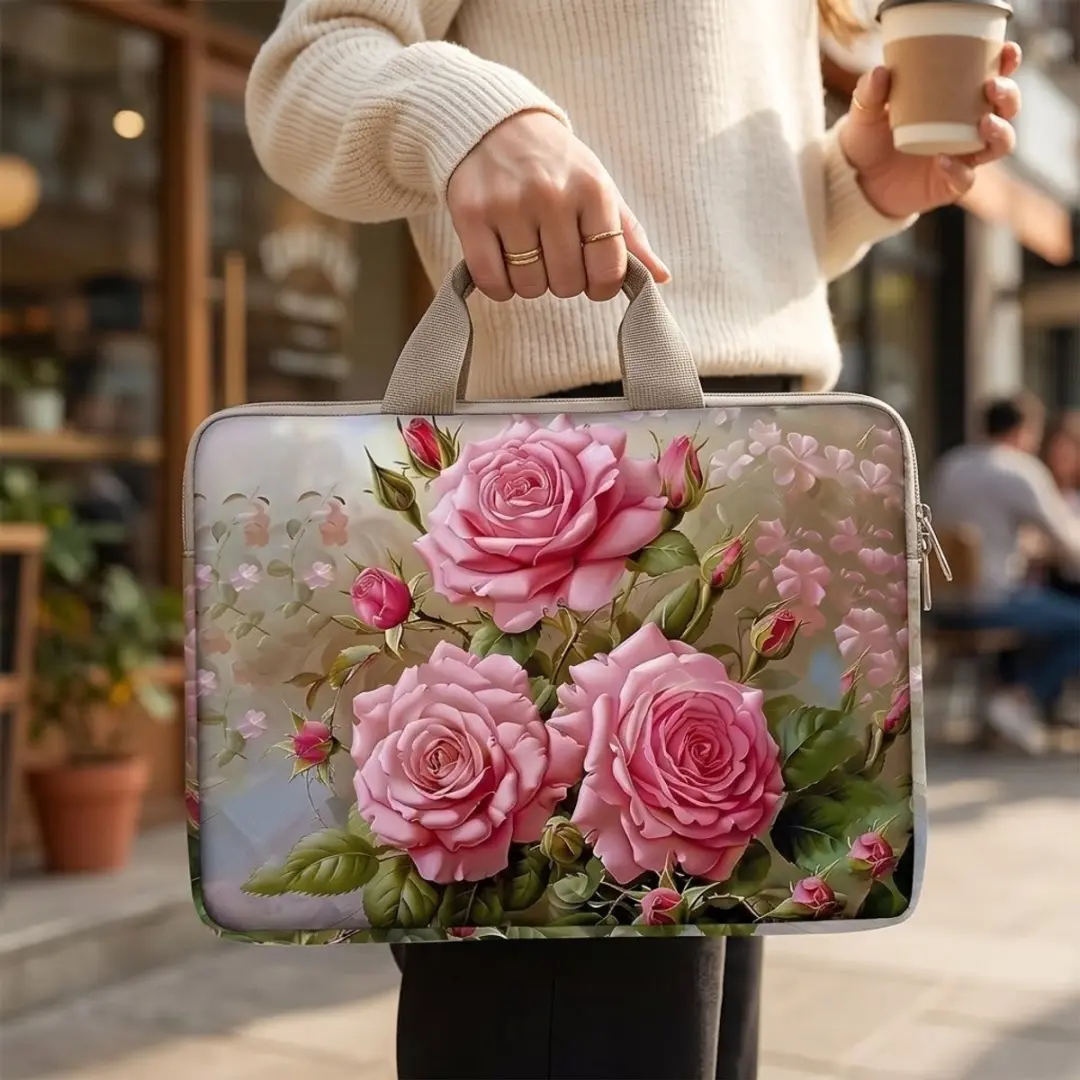 NUVEX Roze Bloemenprint Laptophoes 13 inch - Ritssluiting