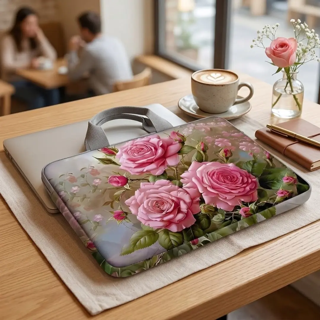 NUVEX Roze Bloemenprint Laptophoes 13 inch - Ritssluiting