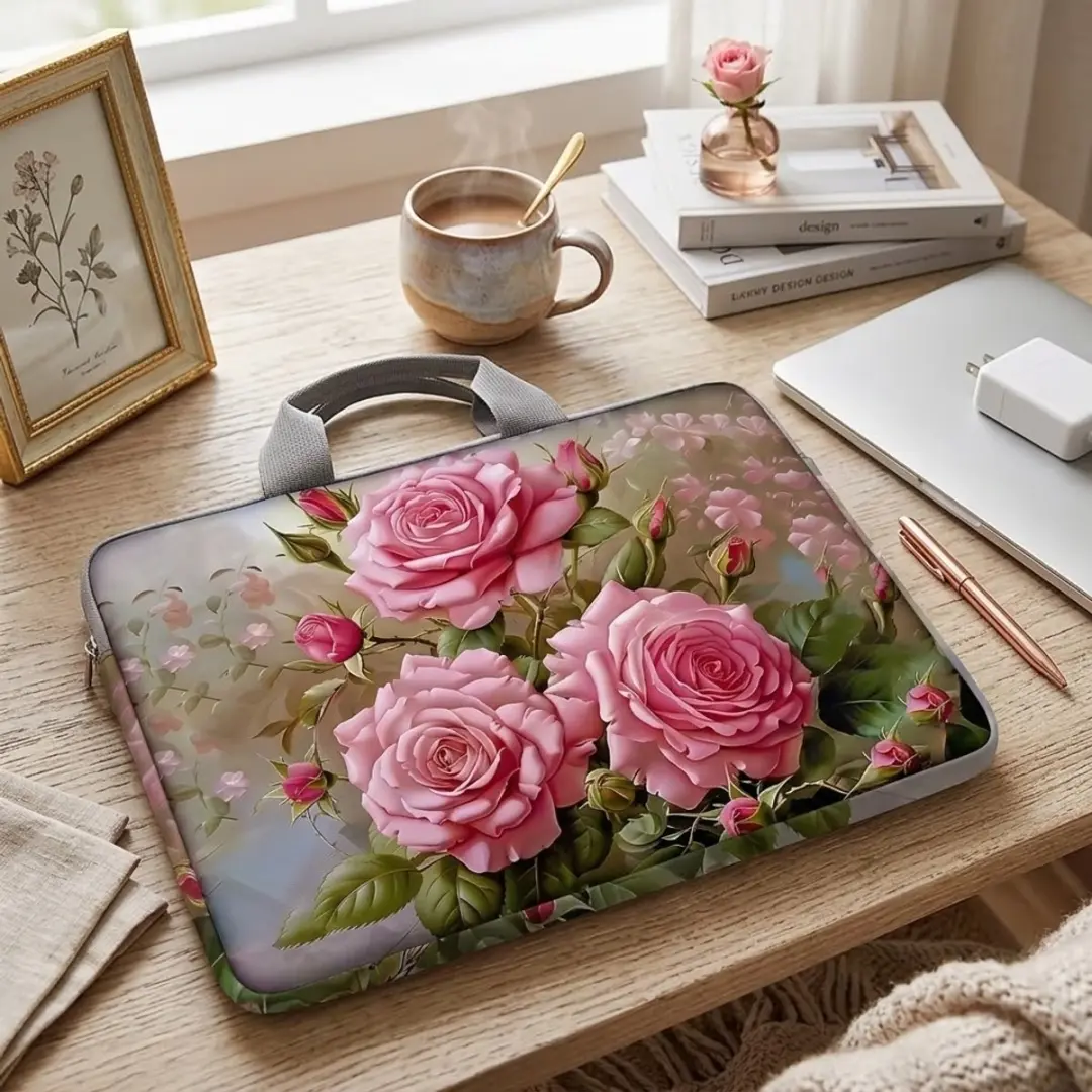 NUVEX Roze Bloemenprint Laptophoes 13 inch - Ritssluiting