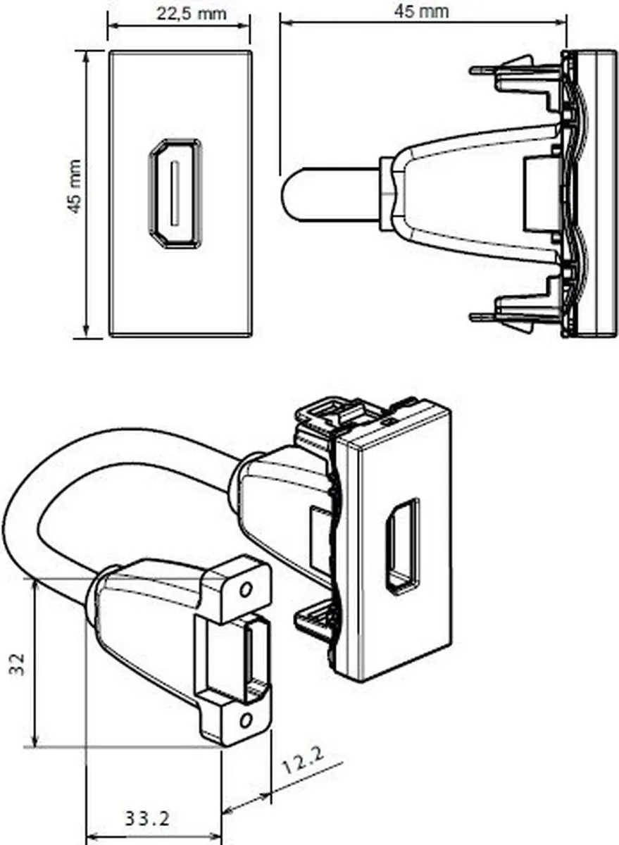 Legrand Mozaïek Modulaire Stekker E33R9 - Wit - afbeelding 2 van 2