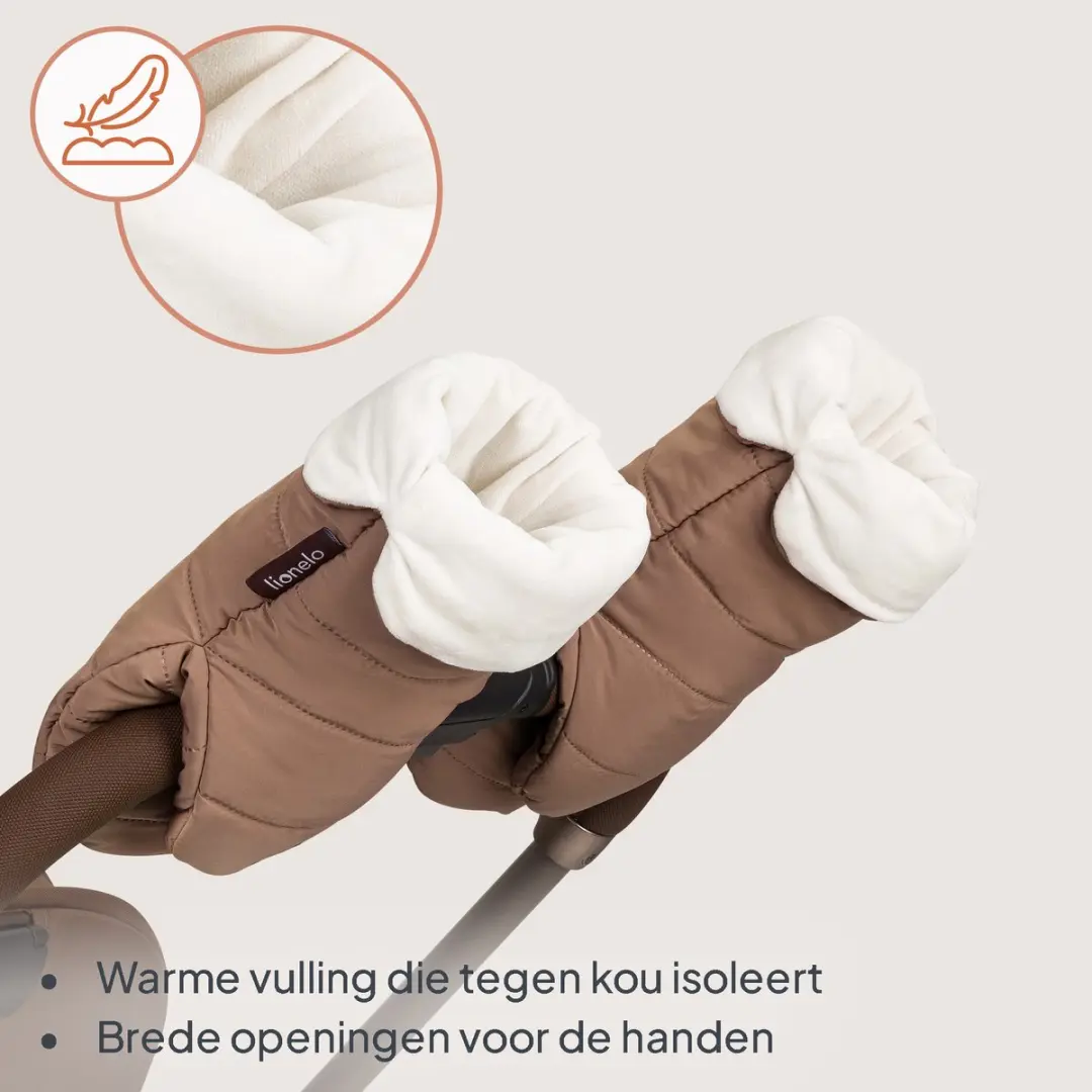Lionelo Handmuff Oli Kinderwagen Handschoenen - Bruin/Nutt - Magnetisch - 2 Stuks