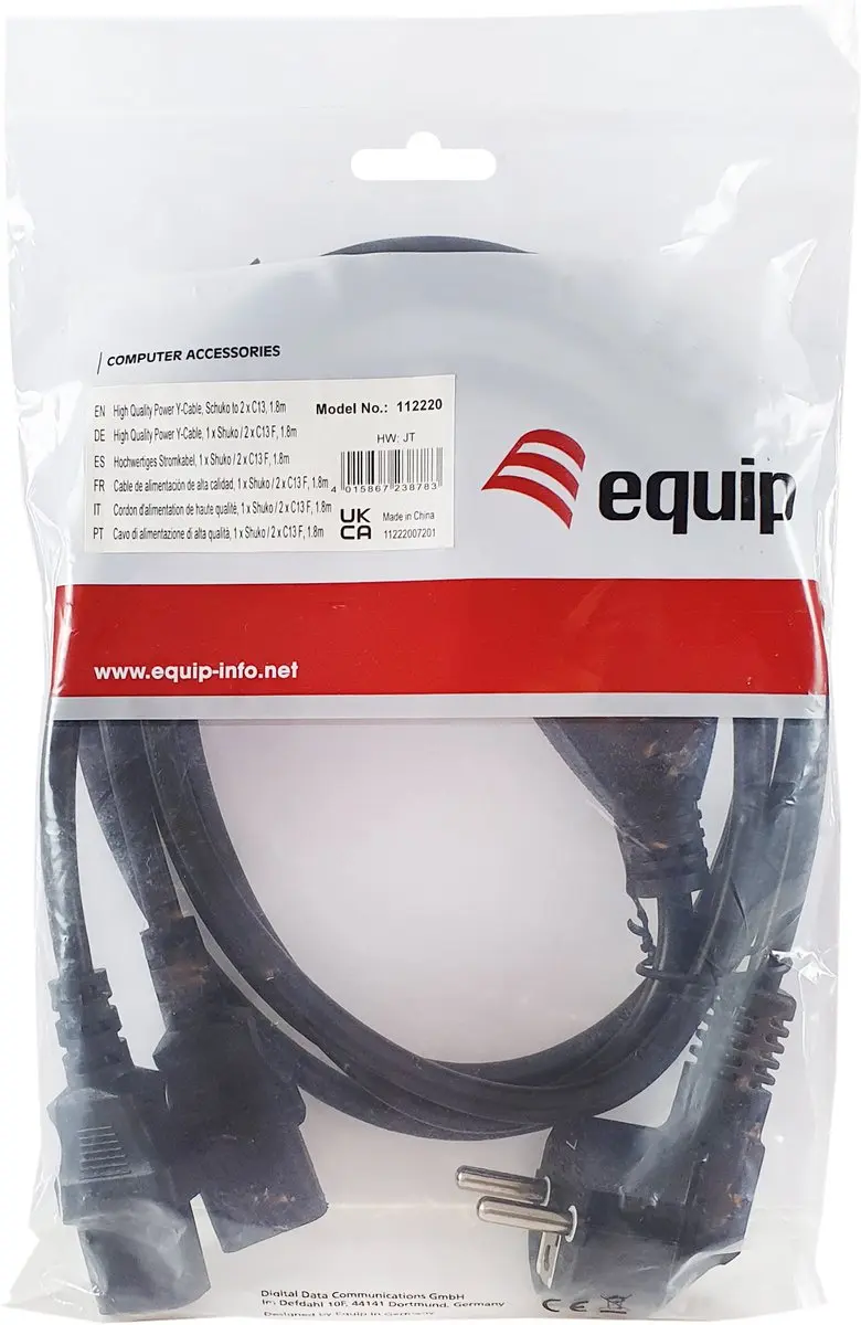 Equip 112220 Elektriciteitssnoer 1,8m CEE 7/7 - 2x C13 - Zwart - afbeelding 2 van 6