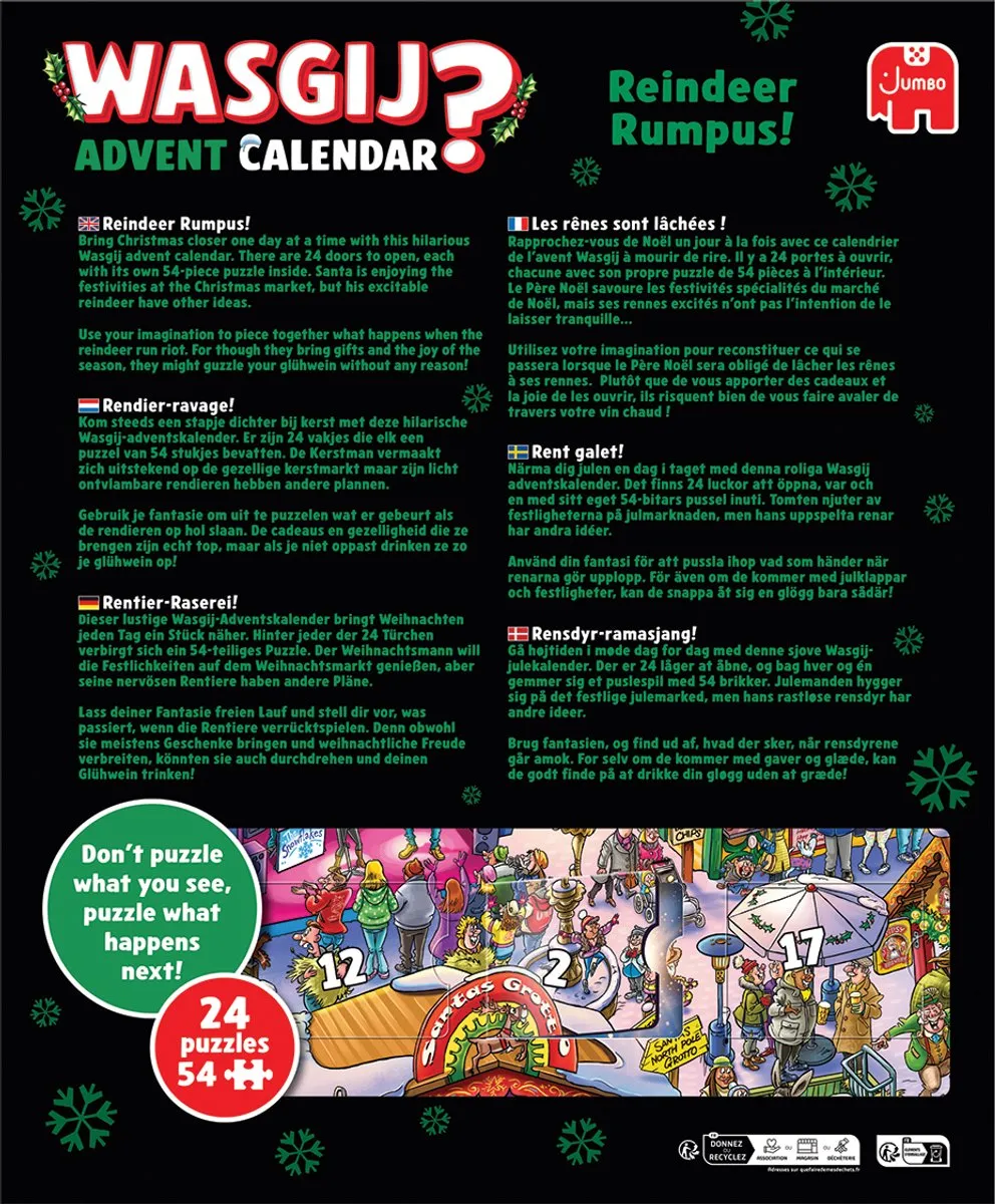 Wasgij Kerstmis Adventskalender Rendier-ravage! 60577 - 24 Puzzels 54 Stuks