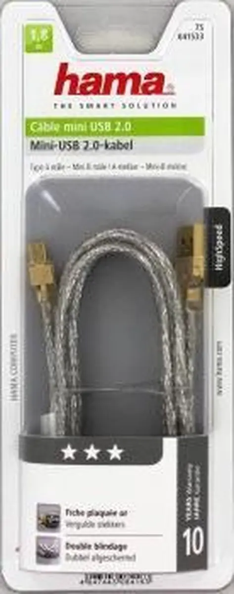 Hama USB Verbindingskabel mini USB 1.8m - Tan
