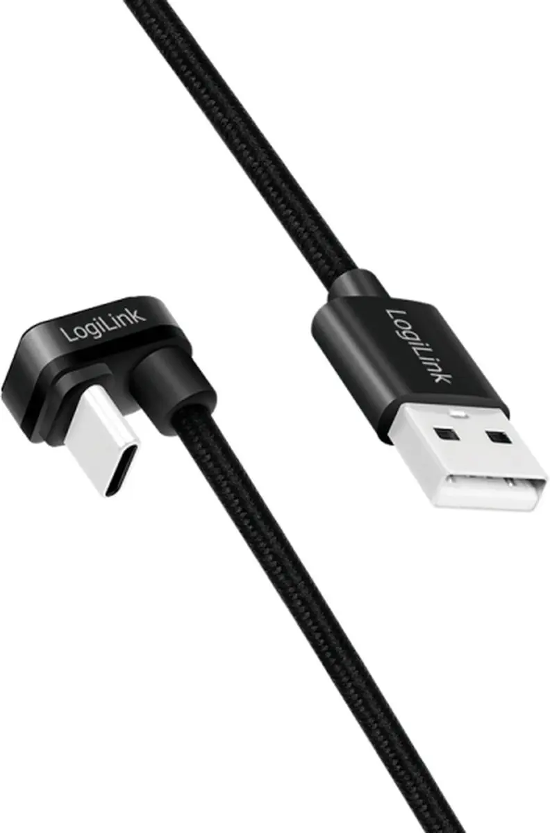 Logilink CU0192 USB-C naar USB-A Kabel 1m - Gehoekt - Zwart
