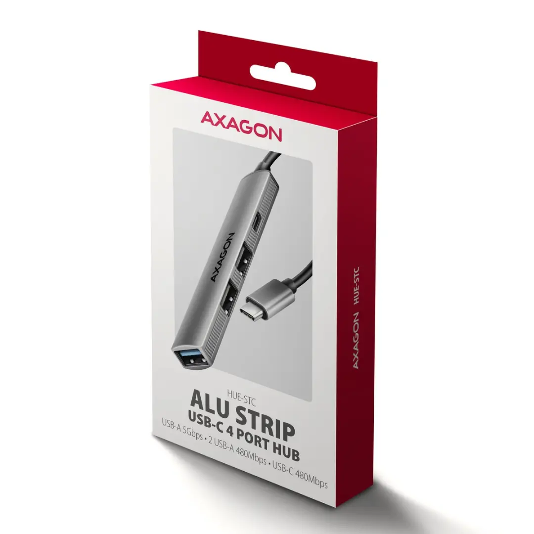 Axagon HUE-STC USB-hub 4 Poorten - USB-C & USB-A 5Gbps - Zilver
