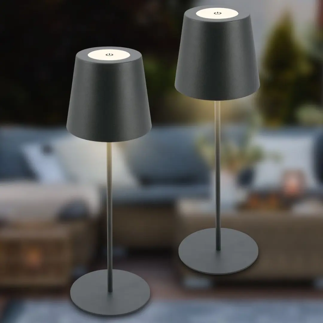 Briloner Set van 2 Oplaadbare Tafellampen IP44 - Antraciet