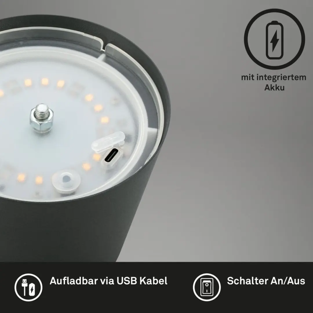 Briloner Set van 2 Oplaadbare Tafellampen IP44 - Antraciet