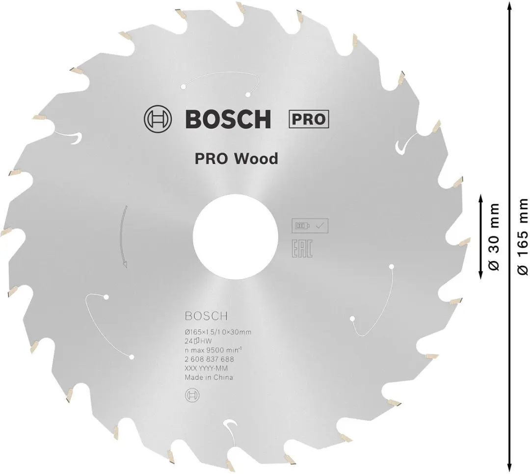 Bosch Professional PRO Wood Zaagblad 165x1,5x30mm