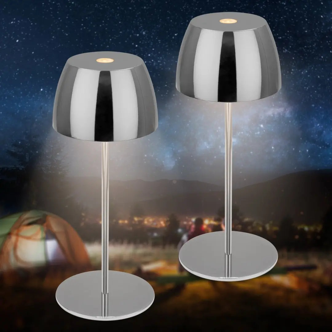 Briloner Serina Mini Set Oplaadbare Tafellampen - 2 Stuks - Ø8cm - Chroom