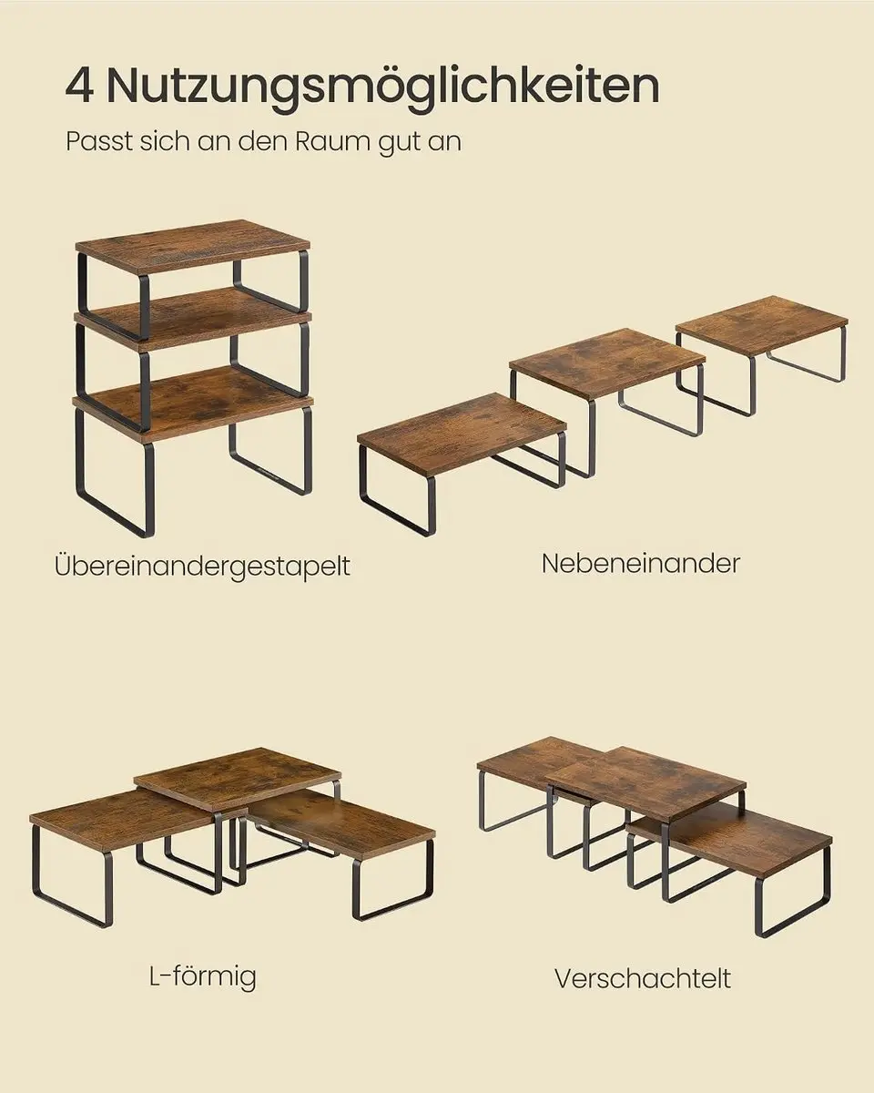 Songmics Kruidenrek Set 3 Stapelbaar Metaal Bamboe Vintage Bruin