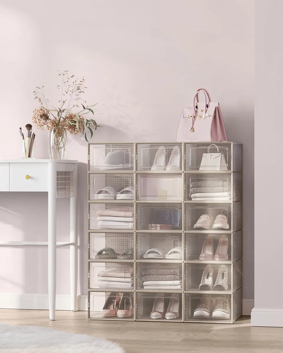 Songmics Schoenendozen Set 18 Stuks - Opvouwbaar & Stapelbaar