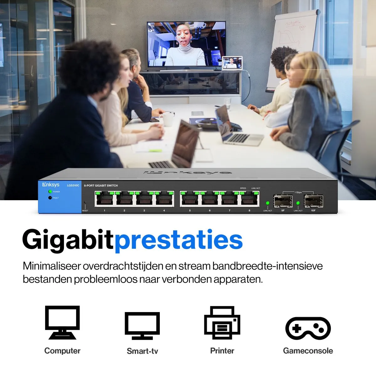 Linksys LGS310C - Netwerk Switch - Managed - 8-Poorten - 2 SFP Poorten- Zwart