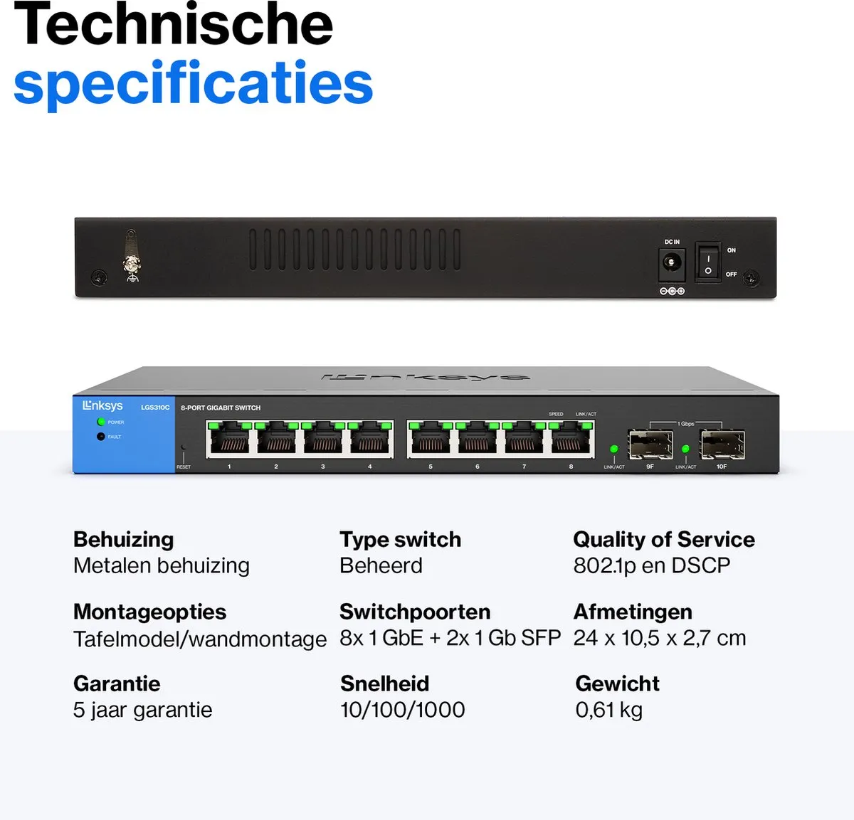Linksys LGS310C - Netwerk Switch - Managed - 8-Poorten - 2 SFP Poorten- Zwart