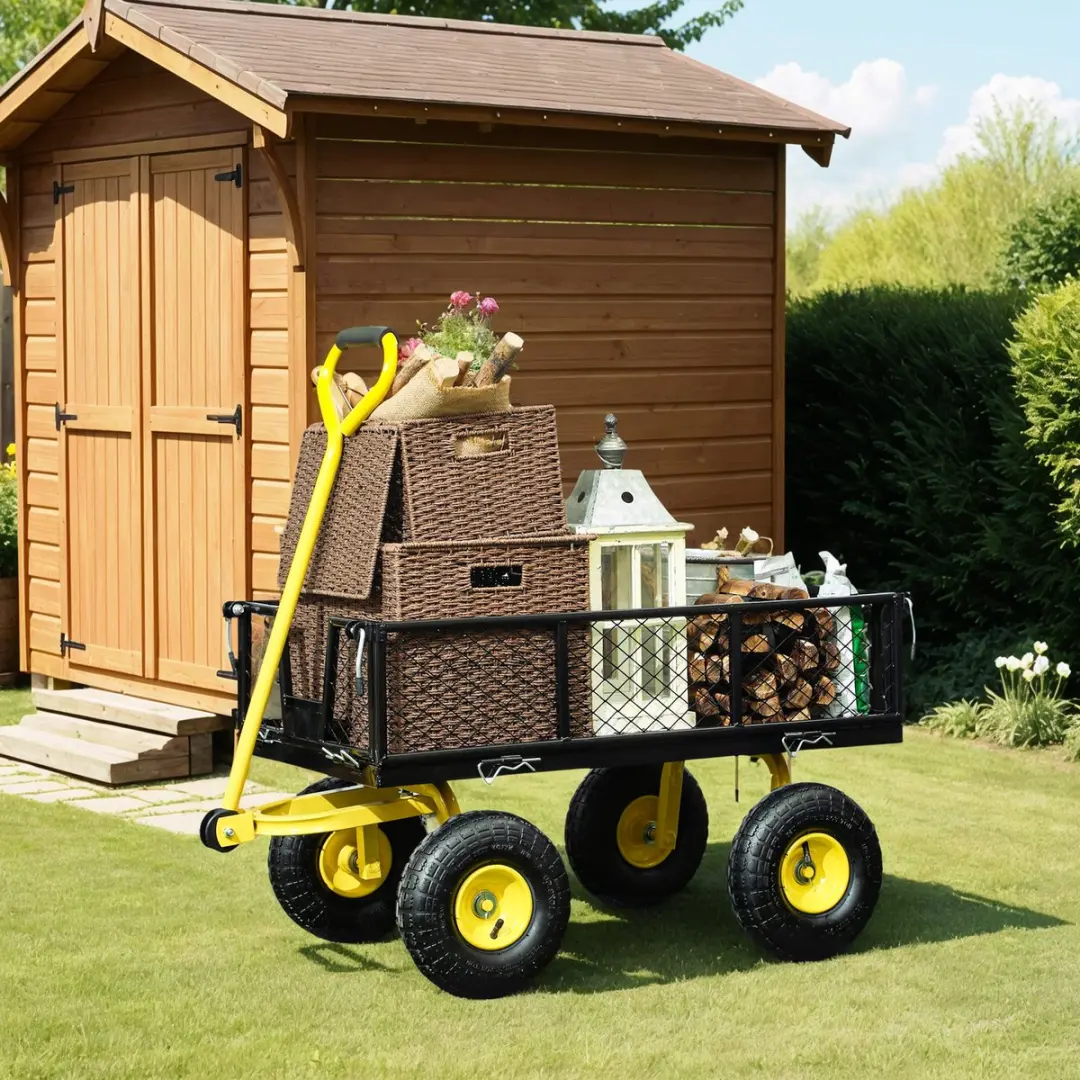 Outsunny Tuinkar 104x54x51cm - Zwart/Geel