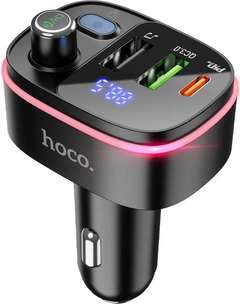 Hoco Bluetooth FM Transmitter Autolader 20W - 2x USB - Zwart/Blauw