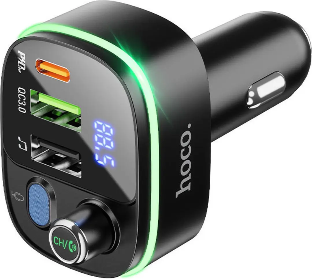 Hoco Bluetooth FM Transmitter Autolader 20W - 2x USB - Zwart/Blauw