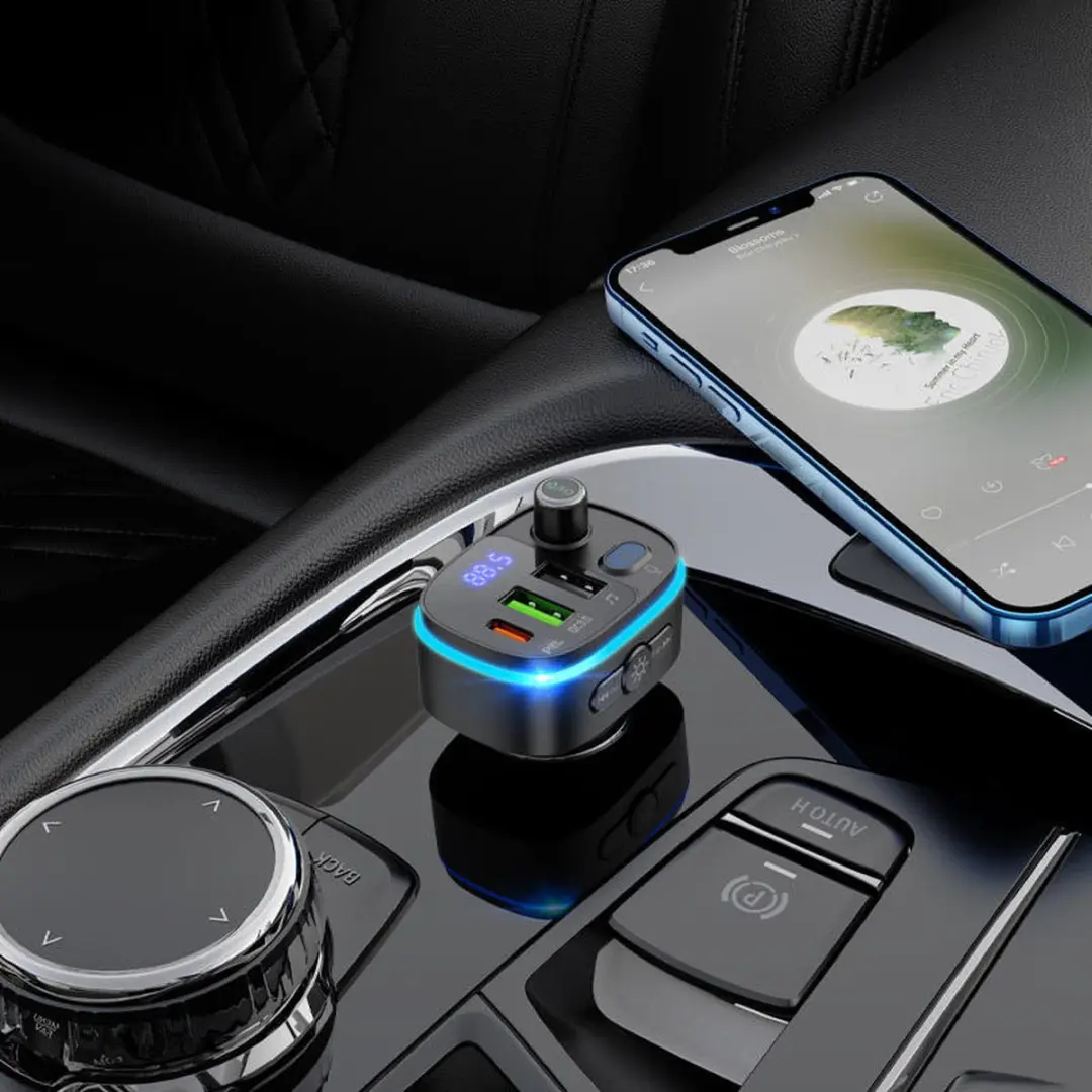 Hoco Bluetooth FM Transmitter Autolader 20W - 2x USB - Zwart/Blauw - afbeelding 6 van 6