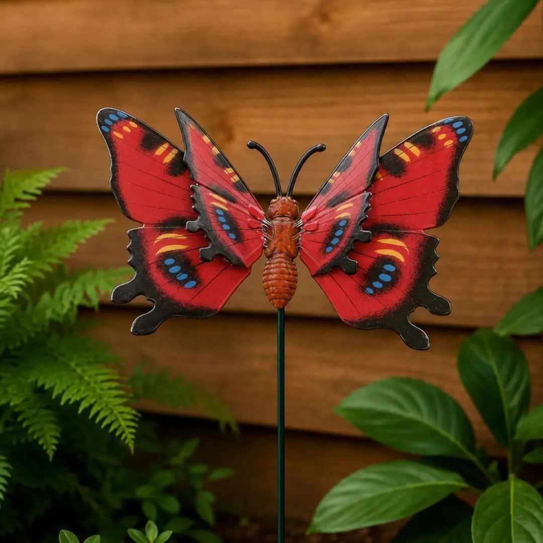 Decoris Tuin Vlinder op Stok - 3 Stuks - Rood - 17x60cm - afbeelding 4 van 6