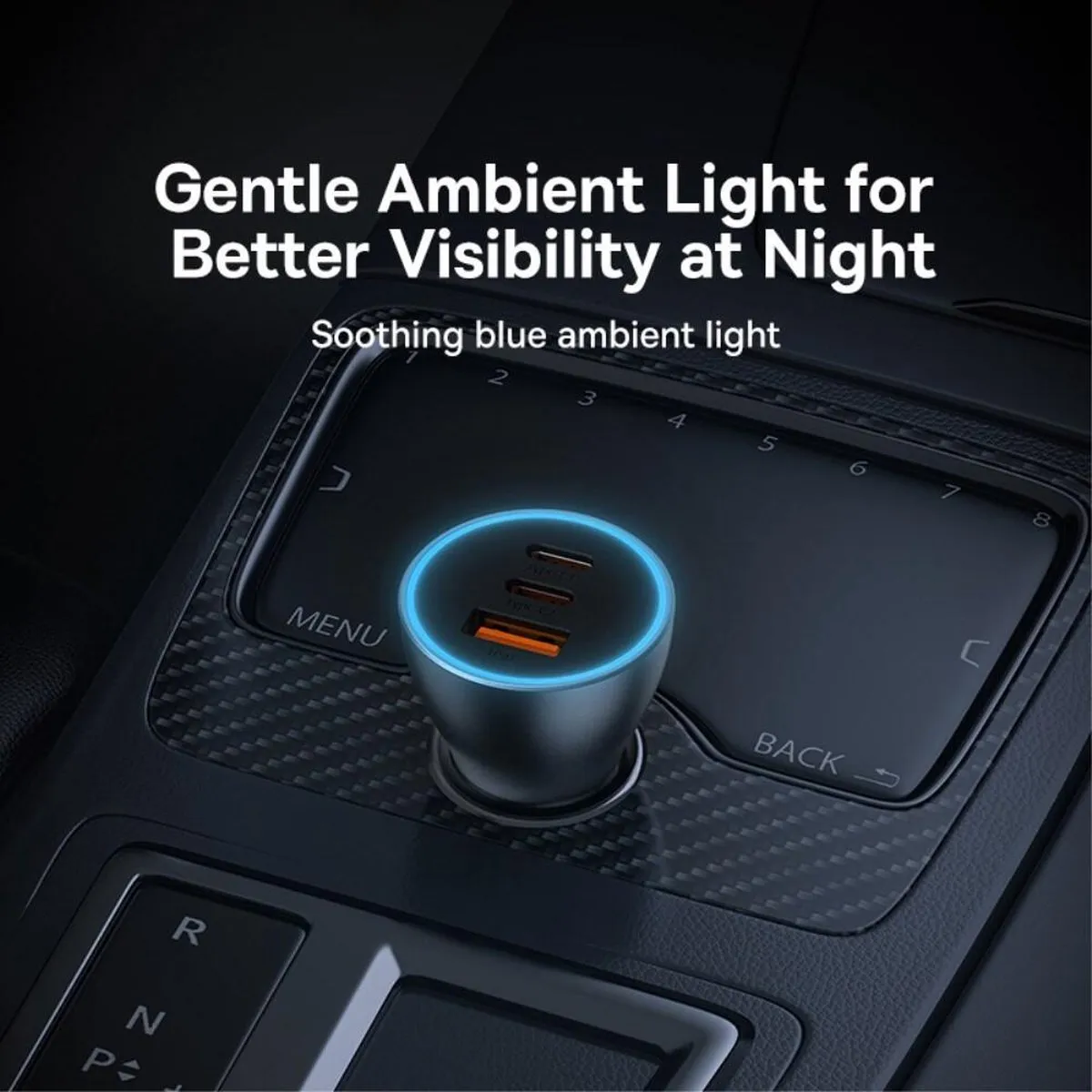Baseus GaN Auto Snellader 65W - 3 Outputs - Grijs