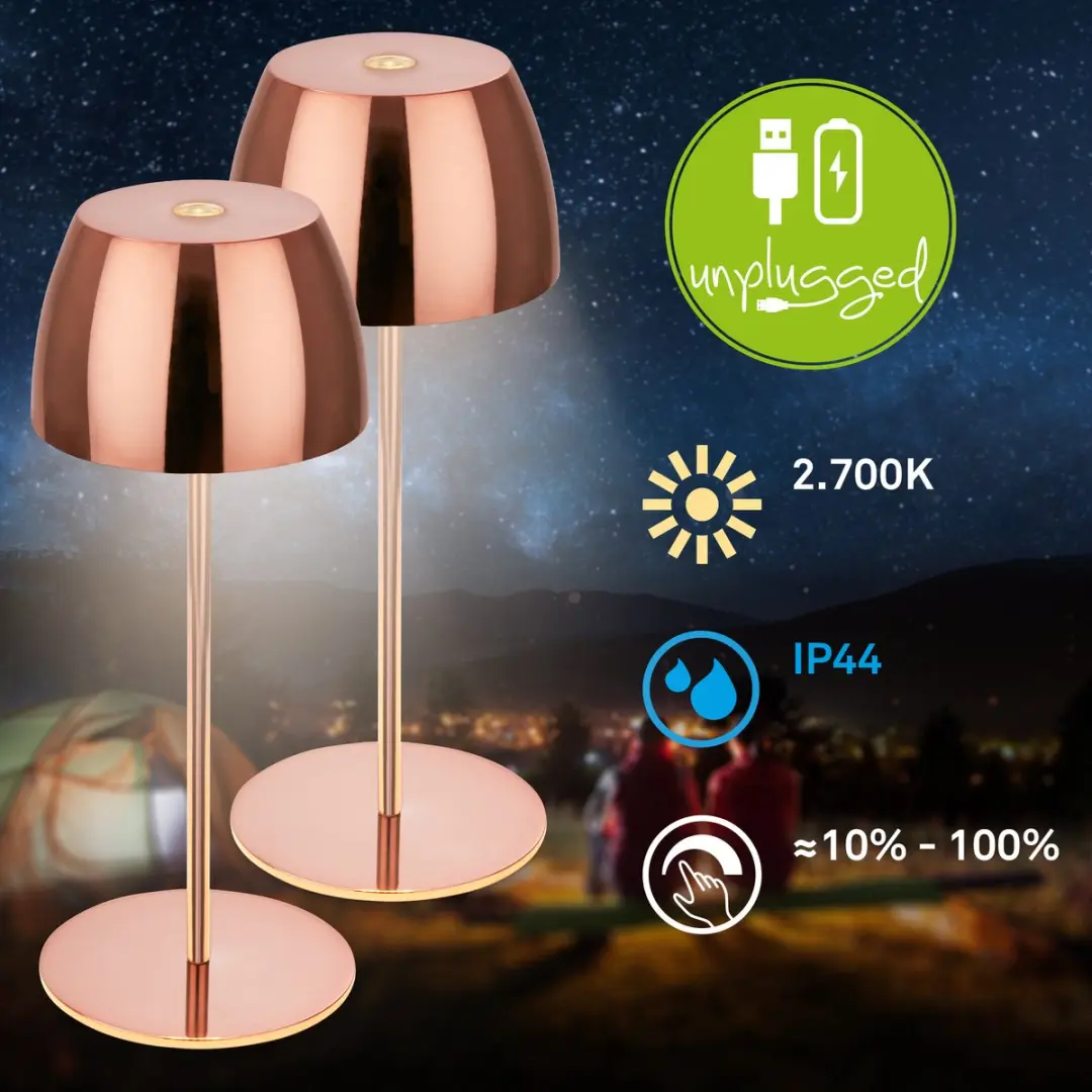 Briloner Serina Mini Set 2 Oplaadbare Tafellampen - Koper - 2700K