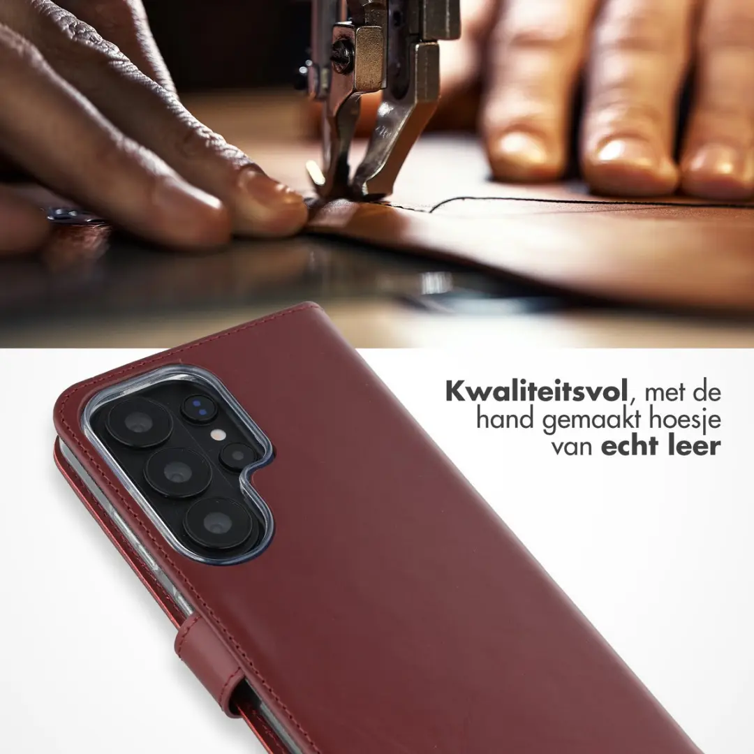 Selencia Hoesje Samsung Galaxy S26 Ultra - Echt Lederen Bookcase 3 Pasjes - Donkerrood