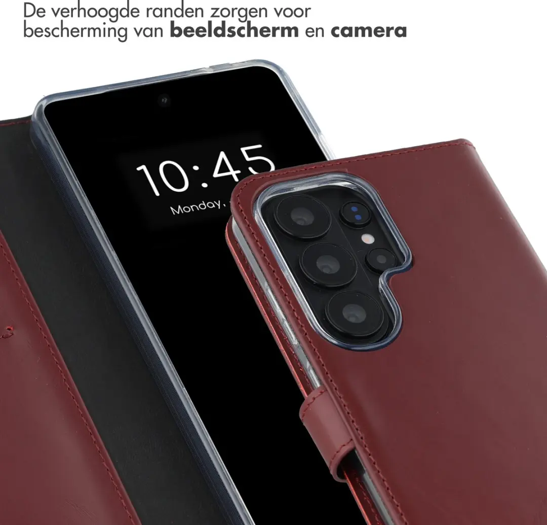 Selencia Hoesje Samsung Galaxy S26 Ultra - Echt Lederen Bookcase 3 Pasjes - Donkerrood