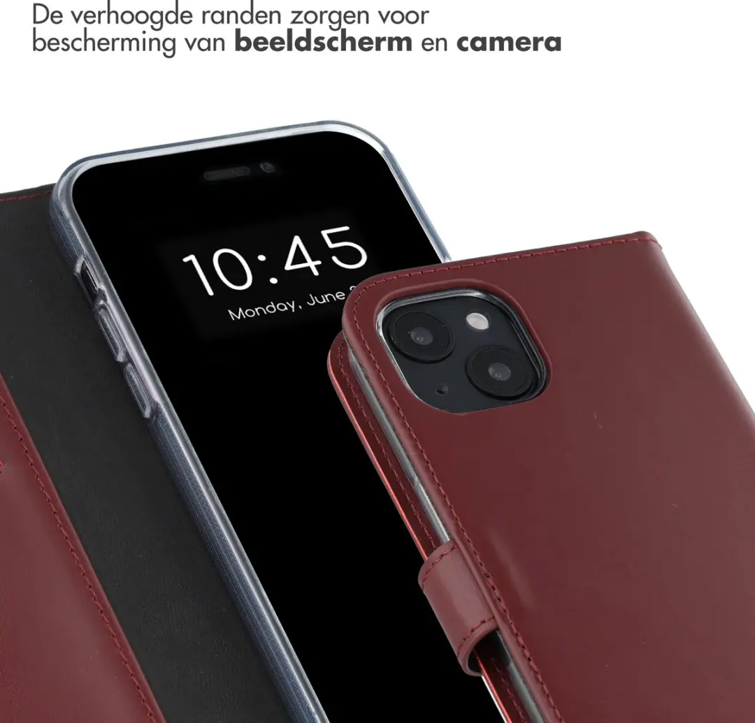 Selencia Hoesje iPhone 13 Echt Lederen Bookcase - 3 Pasjes - Donkerrood