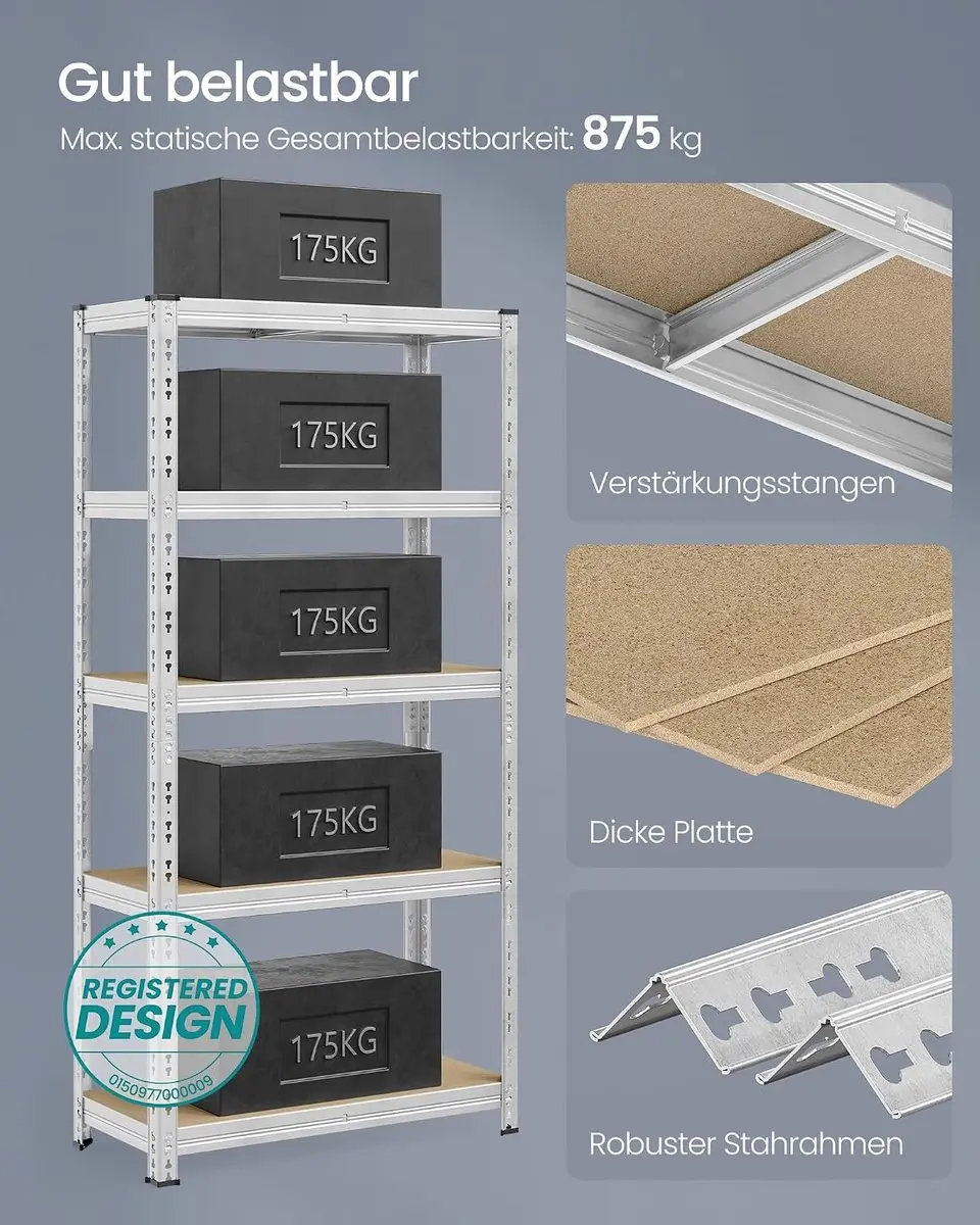 Songmics GLR455E01 Zware Stellingset 40x90x180cm - 875kg - Zilver