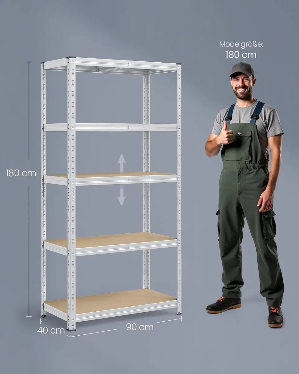 Songmics GLR455E01 Zware Stellingset 40x90x180cm - 875kg - Zilver - afbeelding 6 van 6
