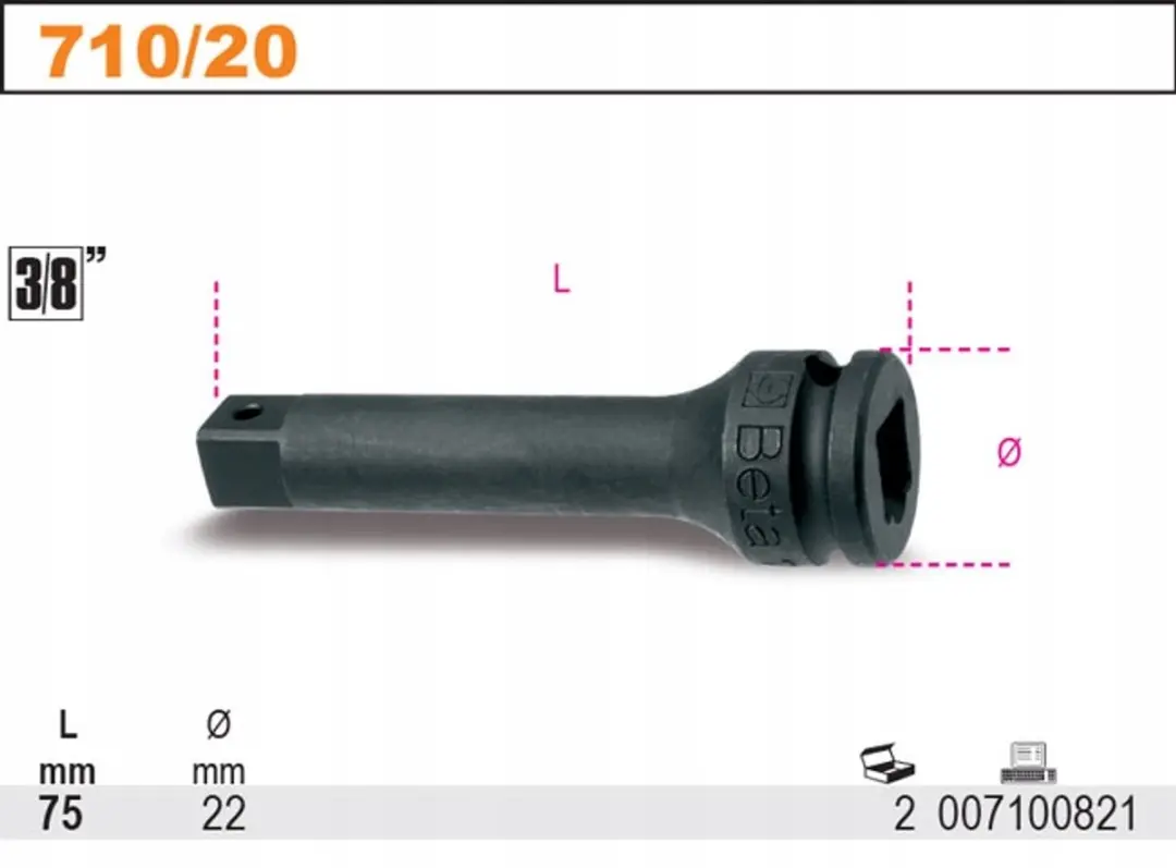 Beta Slagmoersleutel Verlengd 3/8" 75mm - MPN 710/20