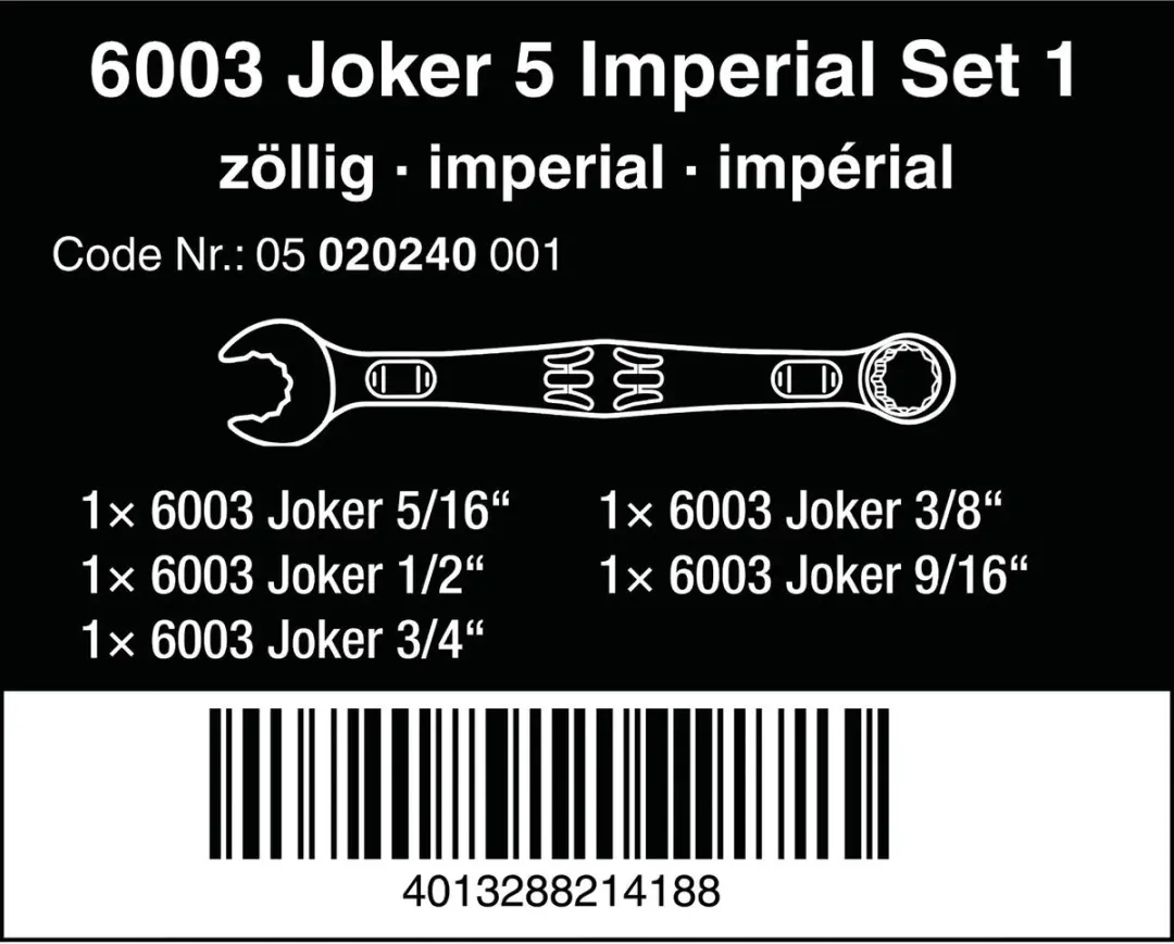 Wera 6003 Joker 5 Imperial Ringsteeksleutelset 5-delig