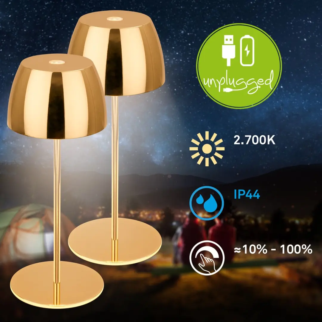 Briloner Serina Mini Set Tafellampen Oplaadbaar - 2 Stuks - Goud