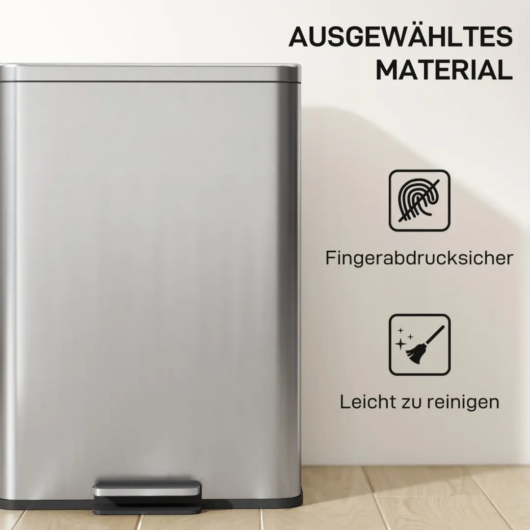 Homcom Prullenbak 20L Roestvrij Staal - Zilver - afbeelding 6 van 6