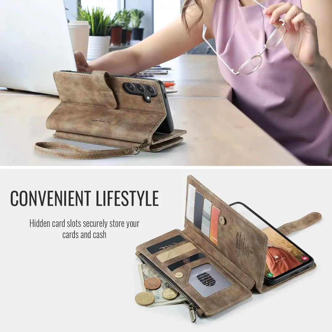 CaseMe Samsung Galaxy S24 FE Wallet Rits Book Case - Bruin