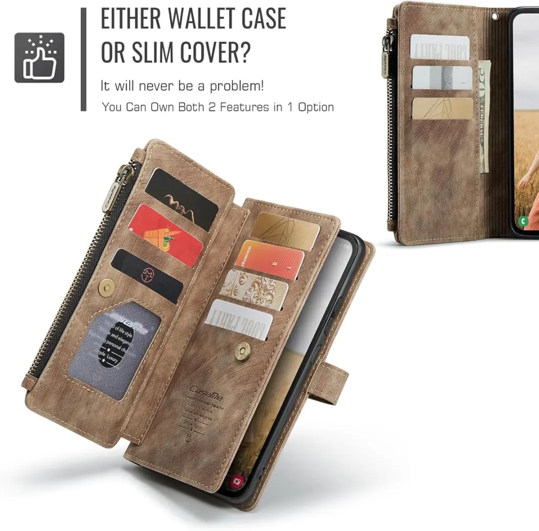 CaseMe Samsung Galaxy S24 FE Wallet Rits Book Case - Bruin